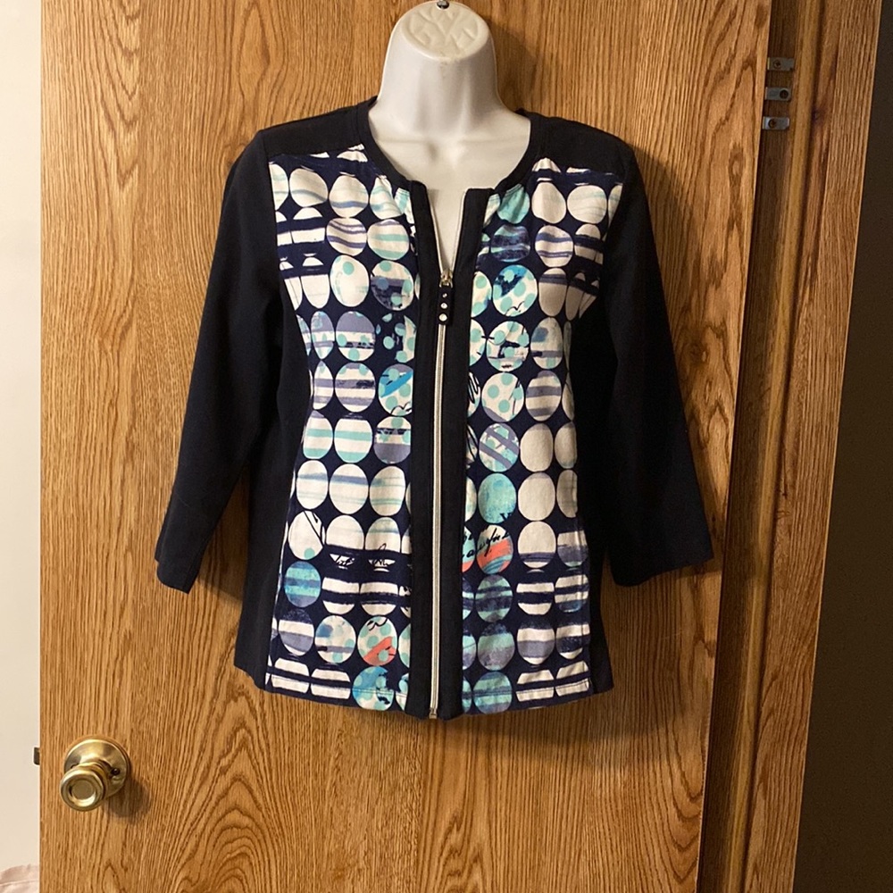 Opaque Casual Sweater Black Zipper Front Color Block